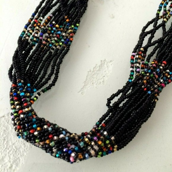 Czech Bead Zulu 28" Necklace Black Multi-Color - Picture 2 of 2